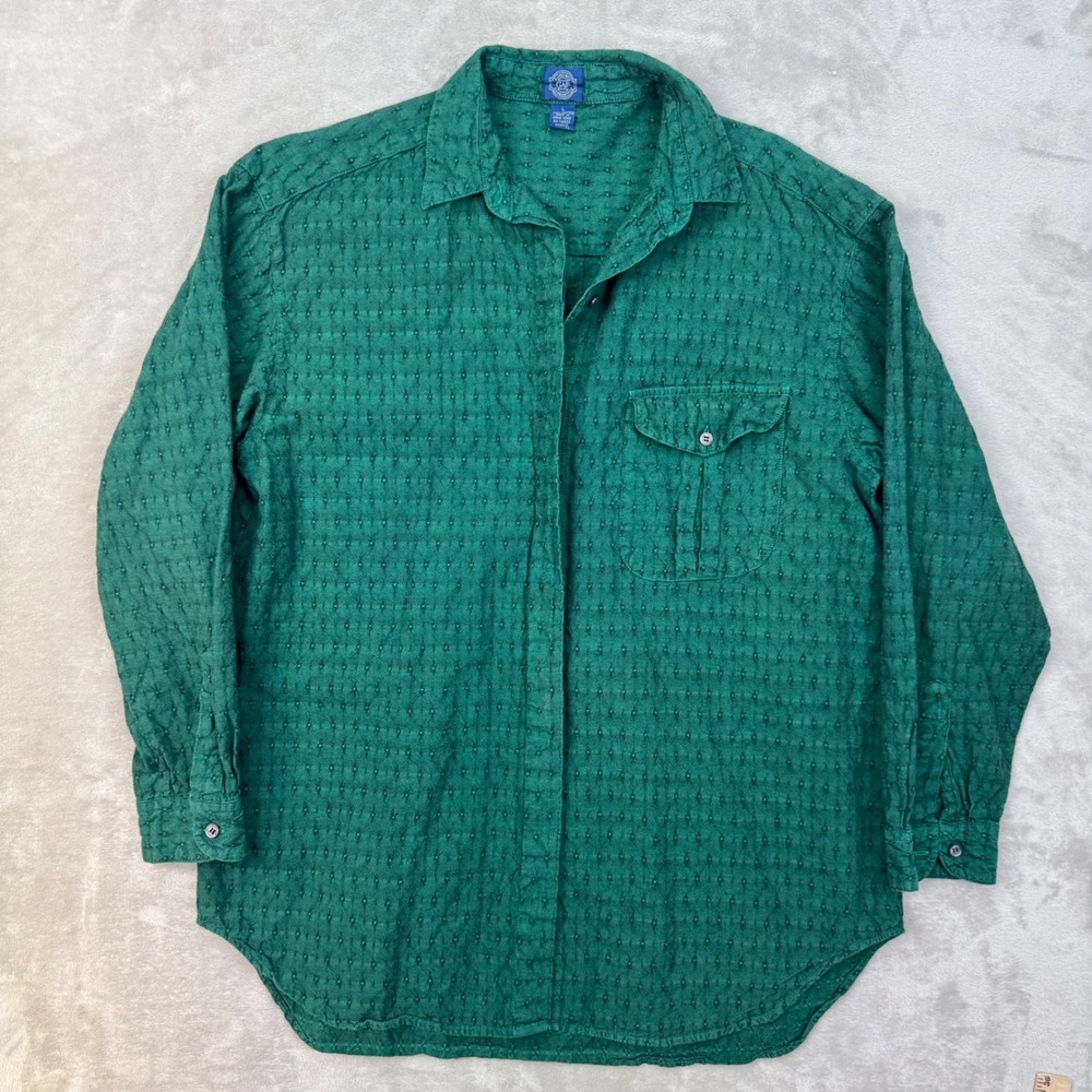 Vintage GAP Womens Large Green Textured Cotton Long Sleeve Button Up Shirt 21x29